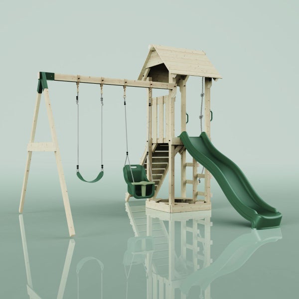 PolarPlay Spielturm Vimmerby aus Holz in Grün,, Naturbelassen 3,6x3,3m