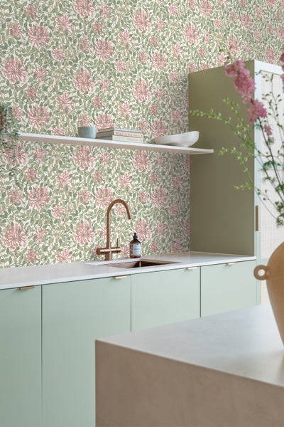 ESTAhome Tapete Blumen Grün und Rosa - 50 x 900 cm - 131029