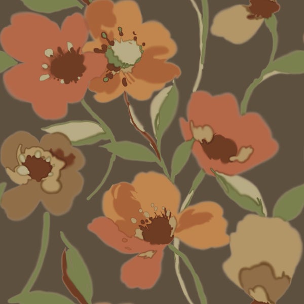 ESTAhome Tapete Blumen Orange und Graugrün - 50 x 900 cm - 130990