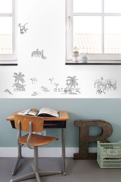 ESTAhome Wandtattoo Dschungeltiere Schwarz-Weiß - 47.5 x 66 cm - 156106