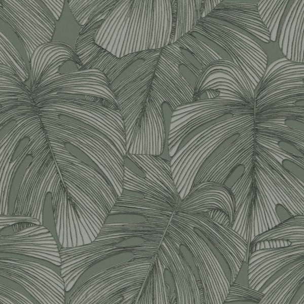 Origin Wallcoverings Tapete 3D Muster Blätter Graugrün - 50 x 900 cm - 347919
