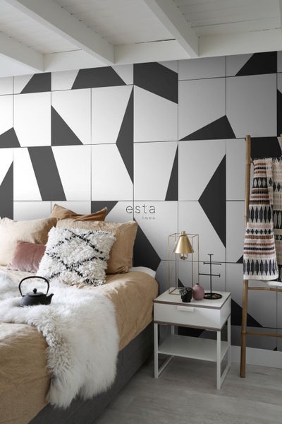 ESTAhome Fototapete Fliesenmuster Schwarz-Weiß - 200 x 279 cm - 158908