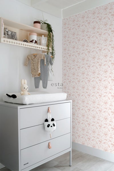 ESTAhome Tapete Wald mit Waldtieren Altrosa - 50 x 900 cm - 139528