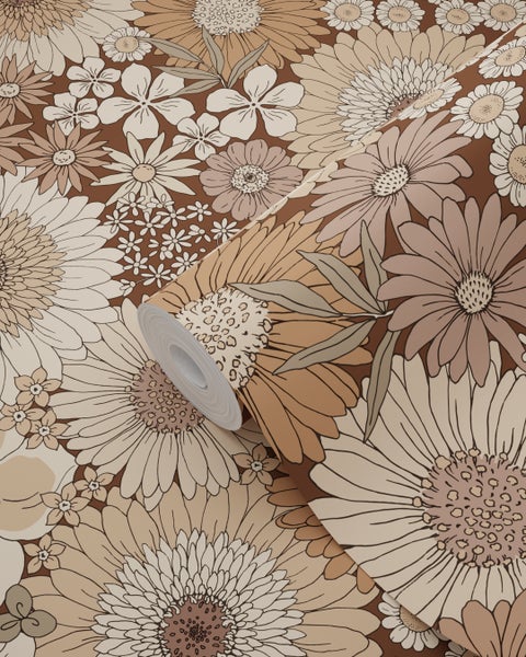 ESTAhome Tapete Retro Blumen Braun - 50 x 900 cm - 131316