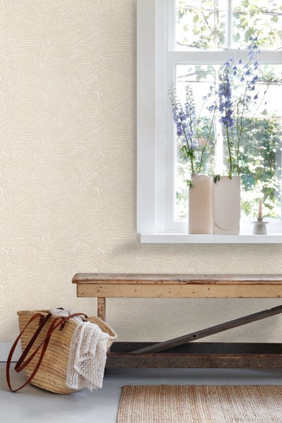 ESTAhome Tapete 3d Wellenförmige Linien Hellbeige - 53 cm x 10.05 m - 139660