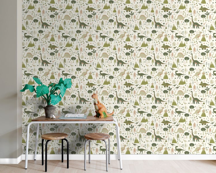 ESTAhome Tapete Dinosaurier Grün - 50 x 900 cm - 131356
