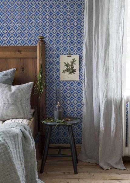 Borastapeter Tapete Fliesenmuster Blau und Beige - 53 cm x 10.05 m - 660069