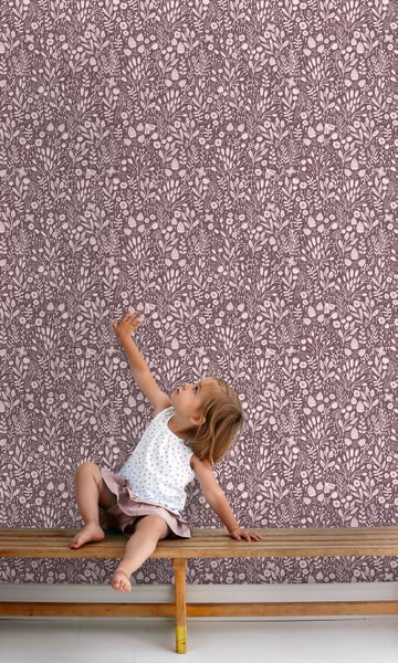 ESTAhome Tapete Blumen Aubergineviolett - 50 x 900 cm - 131254