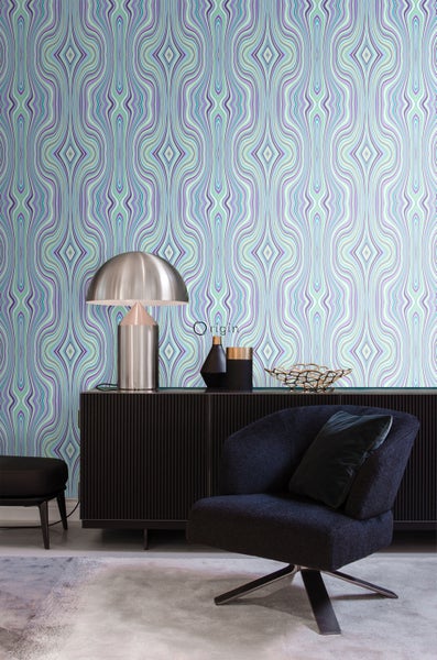 Origin Wallcoverings Tapete grafische Linien Türkis und Lila - 53 cm x 10.05 m - 347226