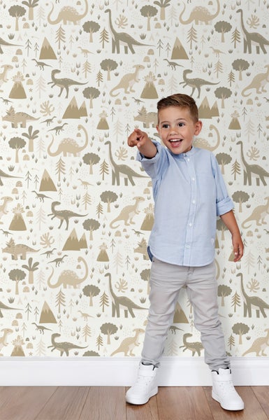 Tapete mit Dinosaurier- und Naturmotiven für Kinderzimmer