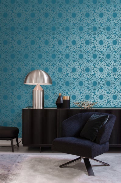 Origin Wallcoverings Tapete grafische Form Petrolblau - 53 cm x 10.05 m - 345936