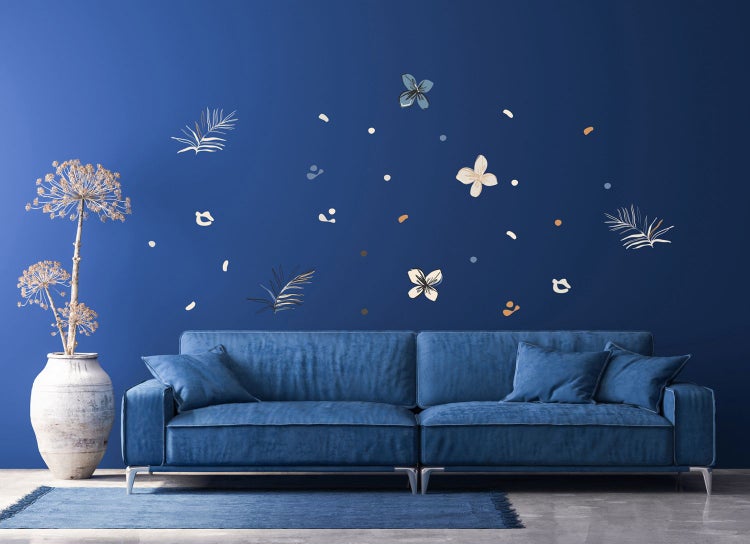 Sanders und Sanders Wandtattoo Blumenmuster Beige, Blau und Orange - 65 x 42.5 cm - 601341