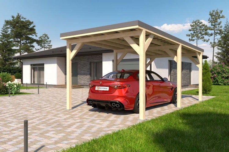 Alpholz Einzelcarport Ville Carport aus Holz, Unterstand Überdachung, Naturbelassen