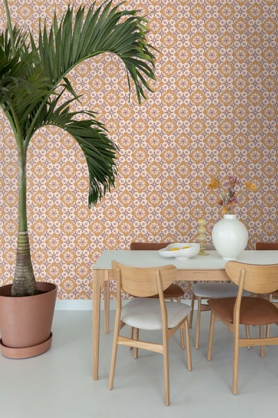 ESTAhome Tapete Blumenmuster Orange und Lila - 50 x 900 cm - 131502
