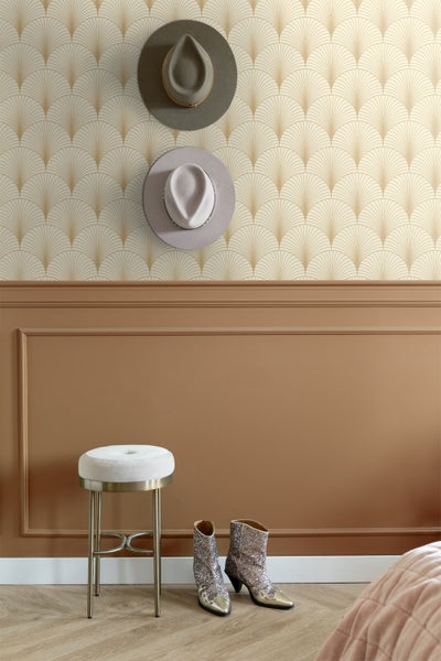 ESTAhome Tapete Art Decó Muster Beige und Gold - 53 cm x 10.05 m - 139458