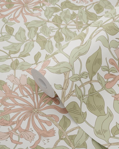 ESTAhome Tapete Blumen Graugrün und Terrakotta - 50 x 900 cm - 131028