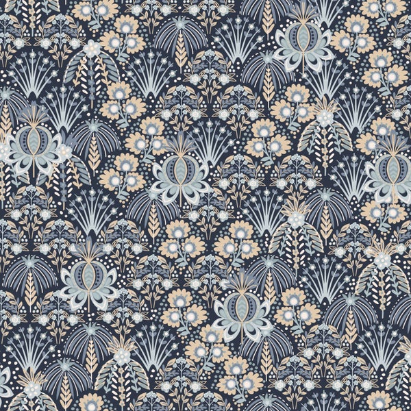 ESTAhome Tapete Blumenmuster im Jugendstil Blau - 50 x 900 cm - 131508