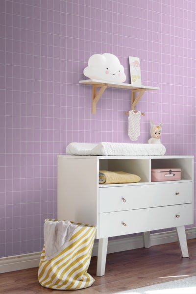 ESTAhome Tapete kleine Fliesen Violett und Weiß - 53 cm x 10.05 m - 139961