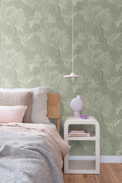 ESTAhome Tapete Bäumen und Blumen Grün - 50 x 900 cm - 131646