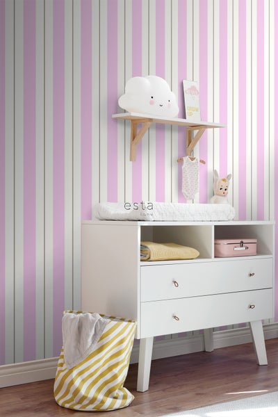 ESTAhome Tapete Streifen Rosa und Braun - 53 cm x 10.05 m - 136412