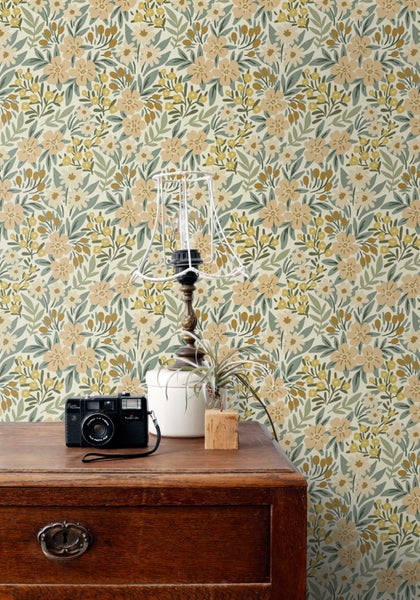 ESTAhome Tapete Blumen Graugrün - 50 x 900 cm - 131448