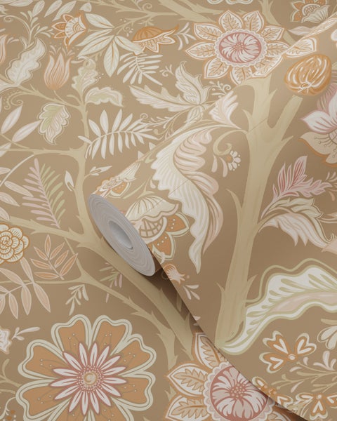 ESTAhome Tapete Blumenmuster Braun und Rosa - 50 x 900 cm - 131329