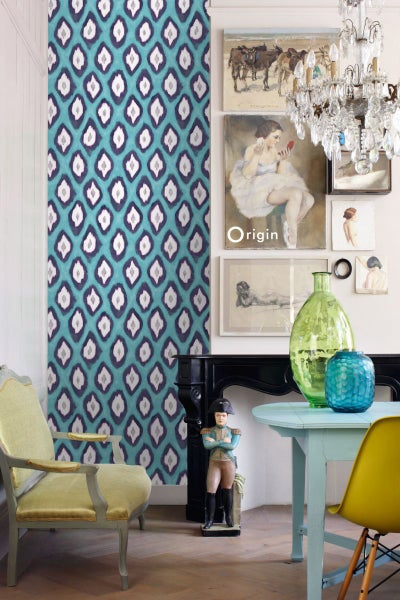 Origin Wallcoverings Tapete Ikat-Motiv Türkis - 53 cm x 10.05 m - 346917
