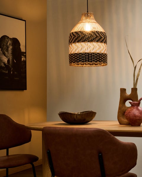 Hängeleuchte TURABO Rattan Schwarz / Weiß