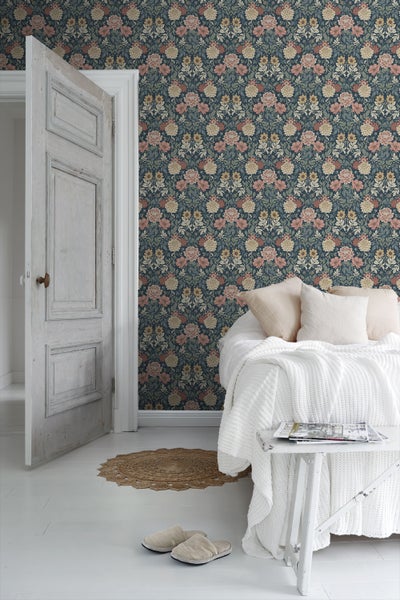 Borastapeter Tapete Blumenmuster im Jugendstil Dunkelblau - 53 cm x 10.05 m - 660400