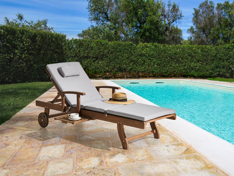Sonnenliege mit Kissen AMANTEA PREMIUM Akazienholz Hellgrau