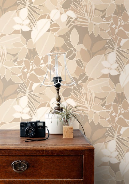 ESTAhome Tapete Blätter Beige - 50 x 900 cm - 139845