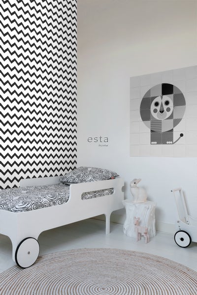 ESTAhome Tapete Zickzack-Motiv Schwarz-Weiß - 53 cm x 10.05 m - 139115