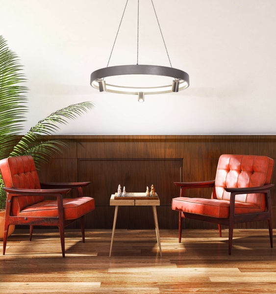 LED Pendelleuchte TRISTAN, moderne Pendellampe aus Metall und Kunststoff in Stahl-blank, die LEDs sind  fest verbaut. Mit ca. 58 cm  Ødie ideale Beleuchtung für Wohnzimmer, Esszimmer oder Küche.