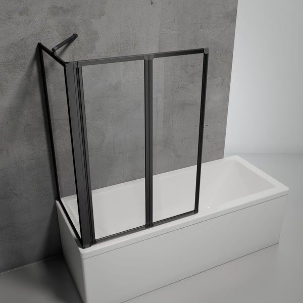 Badewannenaufsatz mit schwarzem Rahmen auf einer Badewanne