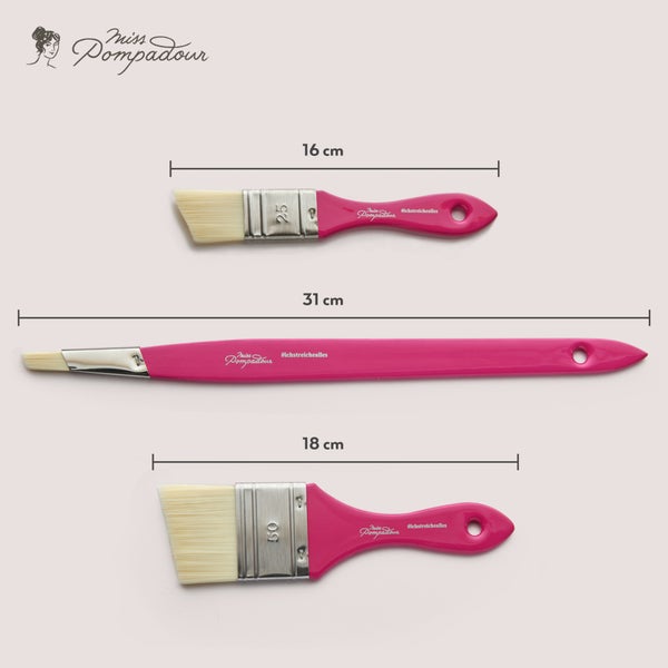 MissPompadour 3er Pinselset für Wandfarbe, Kreidefarbe, Holzfarbe, Möbelfarbe - Malerset mit 3 Pinseln für Lack, Lasur, Acrylfarbe - Pinsel Set Malerpinsel, Borstenpinsel 12mm, 25mm, 50mm