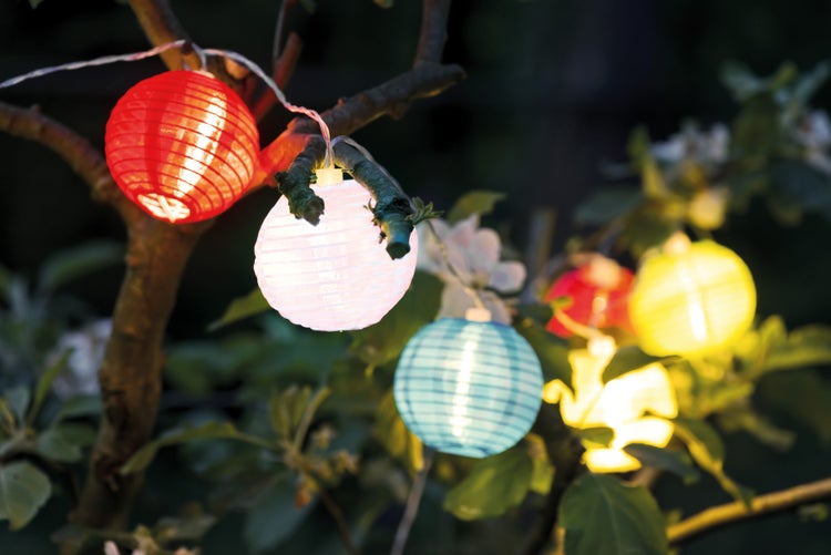 LED Textil-10er-Solar-Lichterkette bunt , für Außen, Lichterkette - Metall und Kunststoff und Textil , bunt, mit integrierter LED