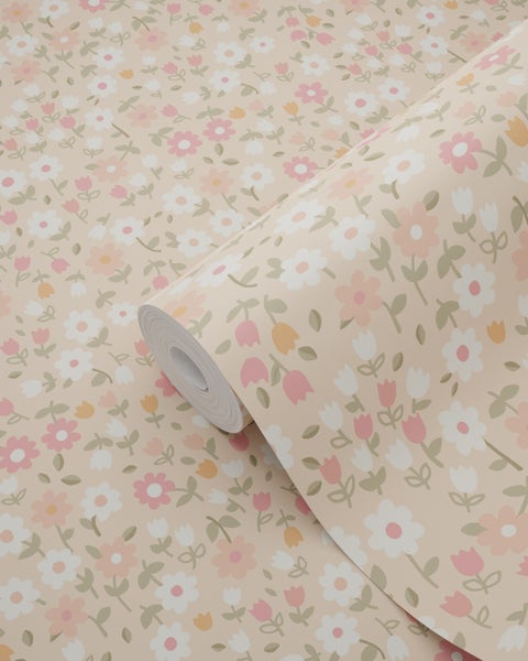ESTAhome Tapete Blumen Rosa, Grün und Weiß - 50 x 900 cm - 139469