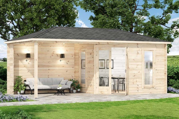 Alpholz Premium Gartenhaus-Set 5-Eck Liwa 595x300cm inkl. Boden, Dach & Aufbauservice