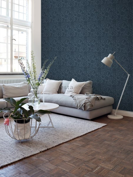 ESTAhome Tapete Blumen Dunkelblau - 53 cm x 10.05 m - 139296