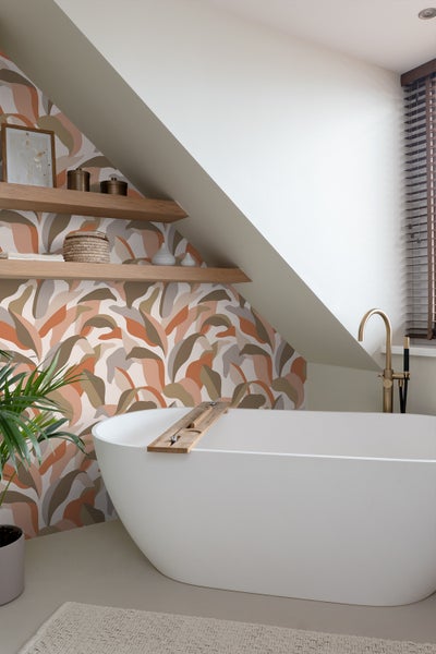 ESTAhome Tapete tropische Blätter Terrakotta, Braun und Beige - 50 x 900 cm - 139943