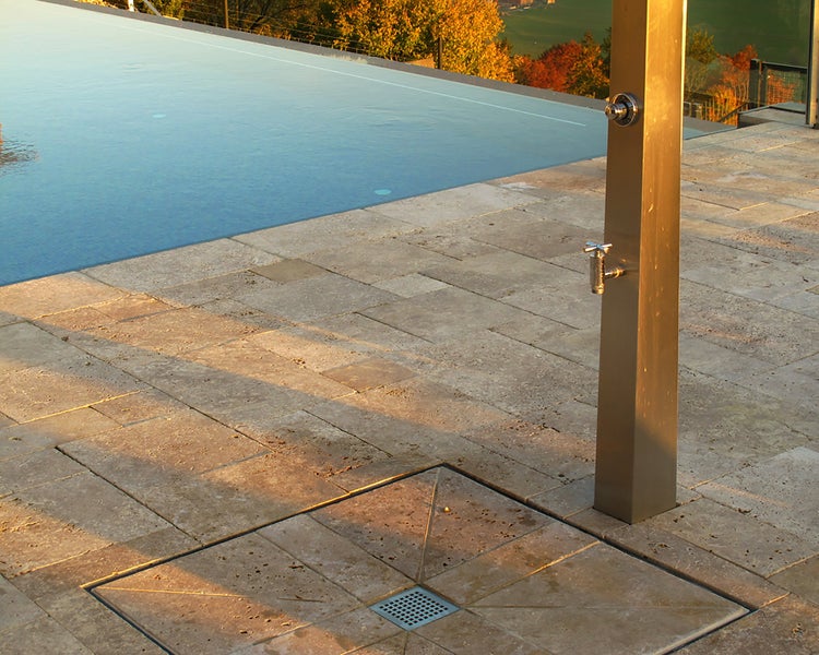 Wohnrausch Travertin Terrassenplatten BROWN Römischer Verband 3 cm, getrommelt, braun