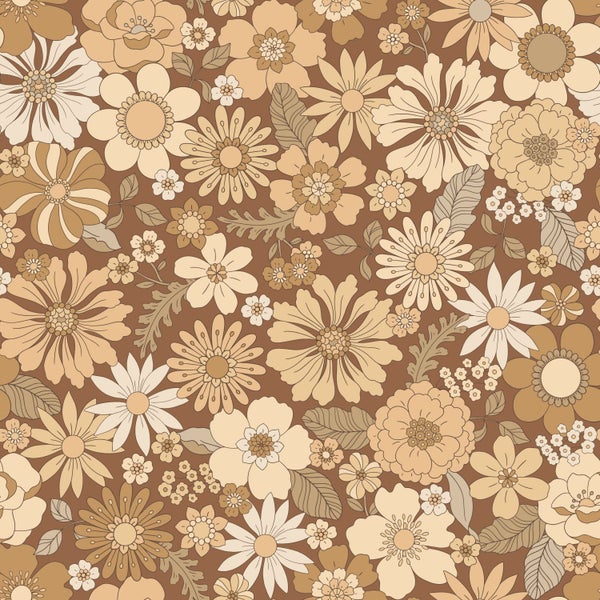 ESTAhome Tapete Retro Blumen Beige und Braun - 50 x 900 cm - 130965