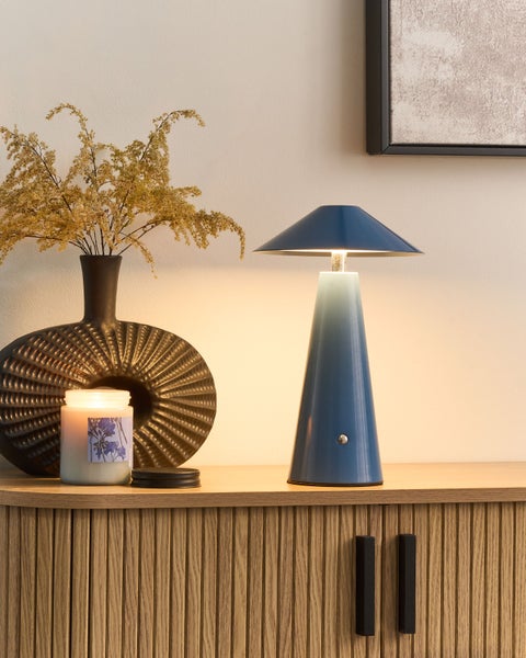 Kabellose LED Tischlampe APAYAO mit Dimmer Metall Blau