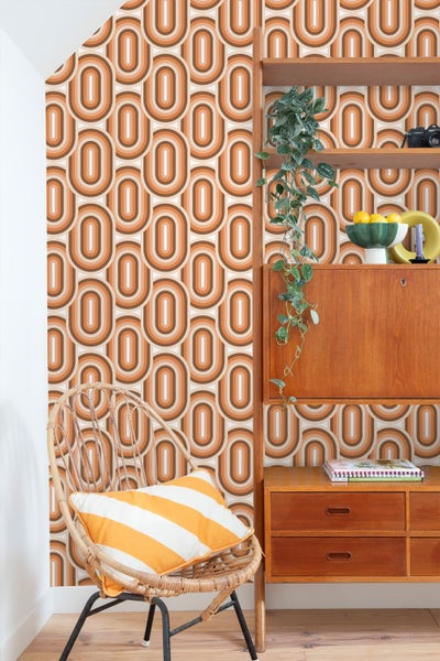 ESTAhome Tapete Retro-Ornamente Orange und Braun - 50 x 900 cm - 130983