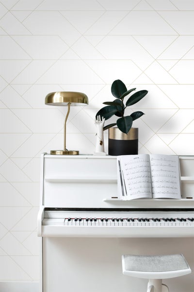 ESTAhome Tapete grafische Linien Weiß und Gold - 53 cm x 10.05 m - 139143