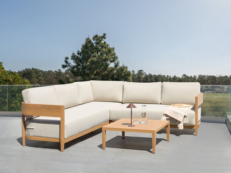 Garten Ecksofa mit Tisch 5-Sitzer SAMPIERI linksseitig Metall Hellbraun