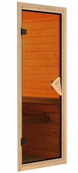 Karibu Sauna Innenkabine Amelia Innensauna 2 Sitzbänke aus Holz , Saunakabine mit 68 mm Wandstärke, Infrarotsauna mit Montagematerial