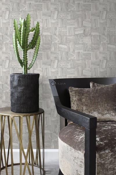 Origin Wallcoverings Tapete quadratische Holzstücke Hellgrau - 53 cm x 10.05 m - 347518