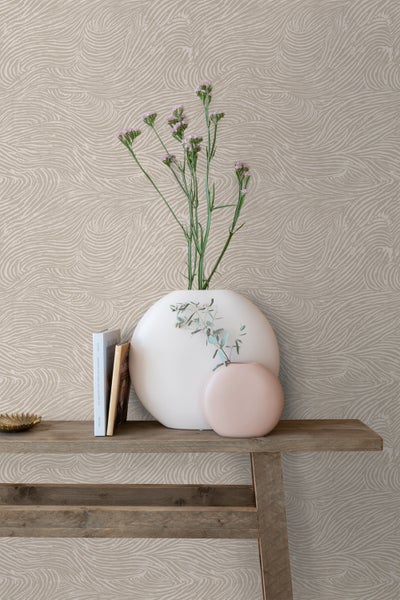 ESTAhome Tapete 3d Wellenförmige Linien Taupe - 50 x 900 cm - 139661