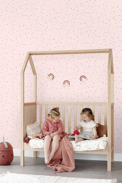 ESTAhome Tapete Punkte Rosa und Grau - 53 cm x 10.05 m - 139051